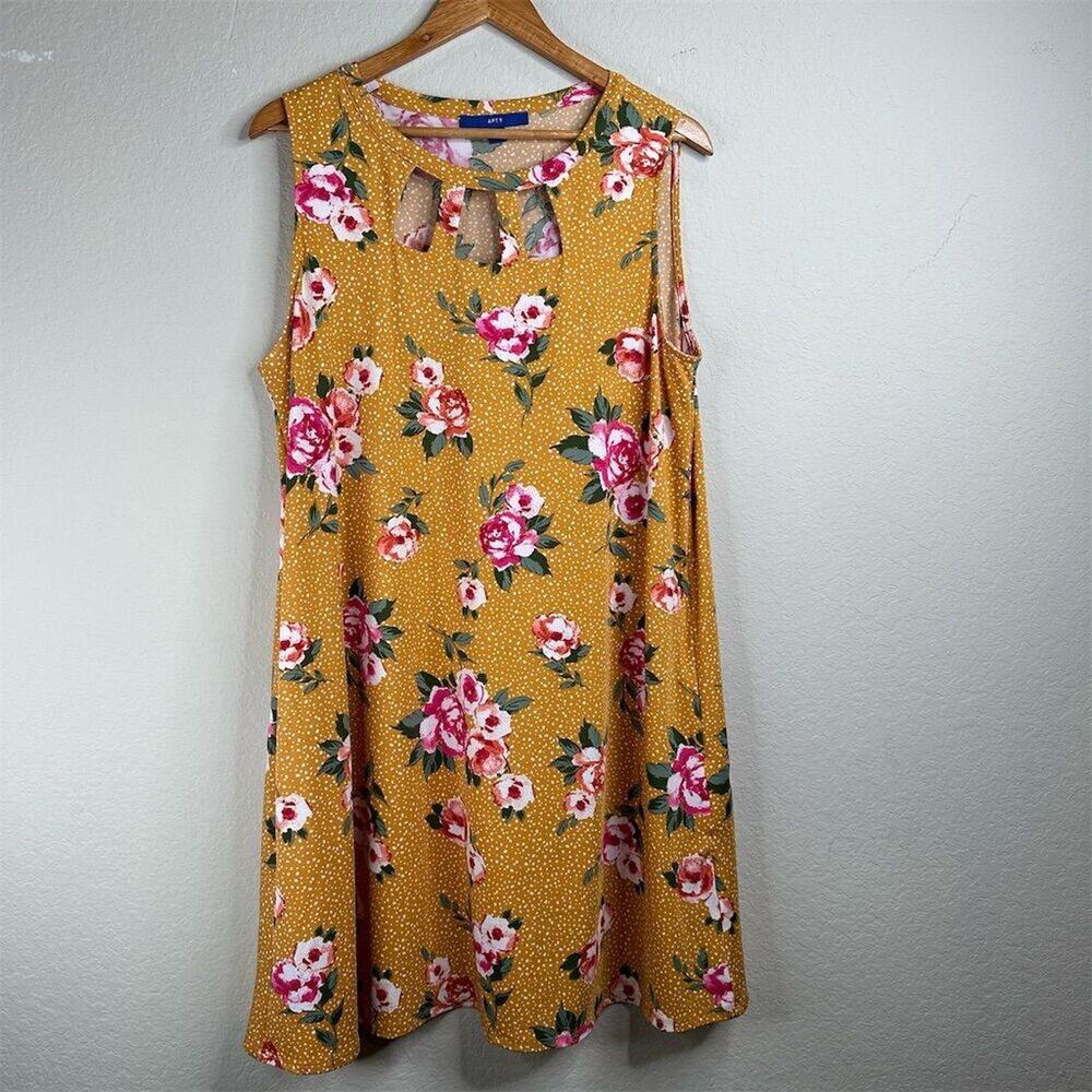 Apt. 9 Women's XL Floral Sleeveless Sundress Mustard Yellow Summer Dress - Picture 1 of 7